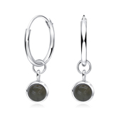 Grey Quartz Natural Stone Silver Hoop Earring HO-2477